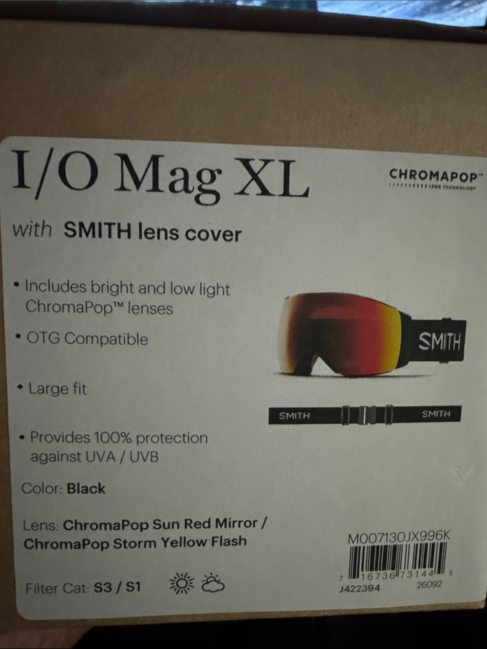 SMITH I/O Mag XL Goggles - Black Frame with Red/Yellow Mirror Lens- Brand new